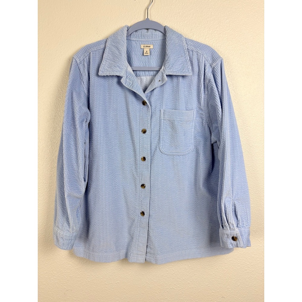 LL Bean Women's Corduroy  Down Shirt Light Baby Blue Wide Wale Down Shirt Medium